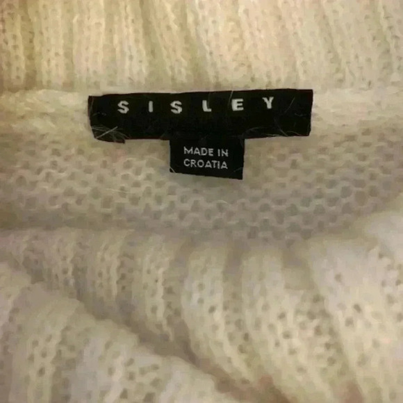SISLEY Italy Vintage White Cable-Knit Mohair Blend Cowl Neck Sweater Size Medium - Picture 4 of 10